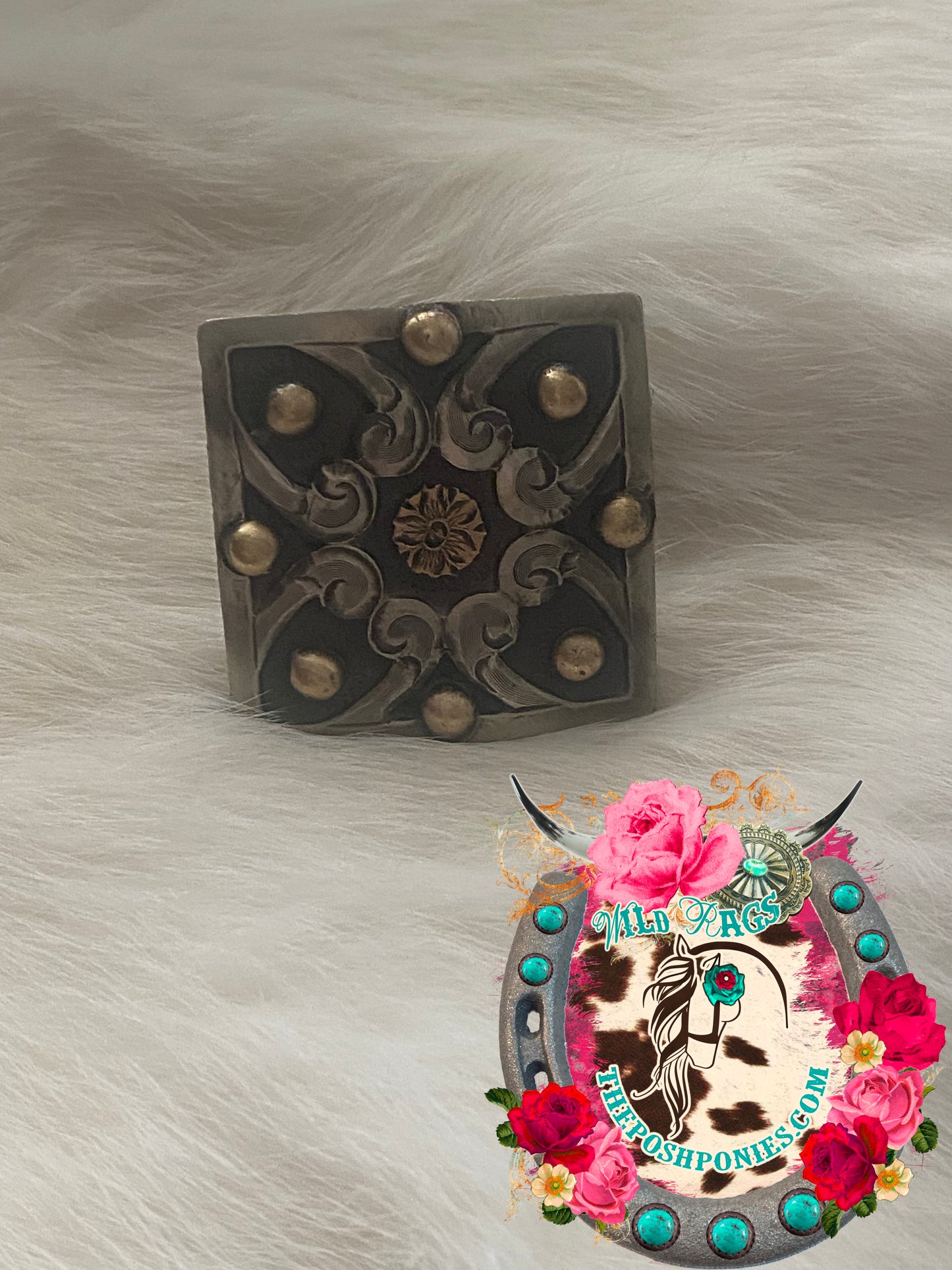 Handmade Square with Spots Wild Rag Slide 5/8" Rings
