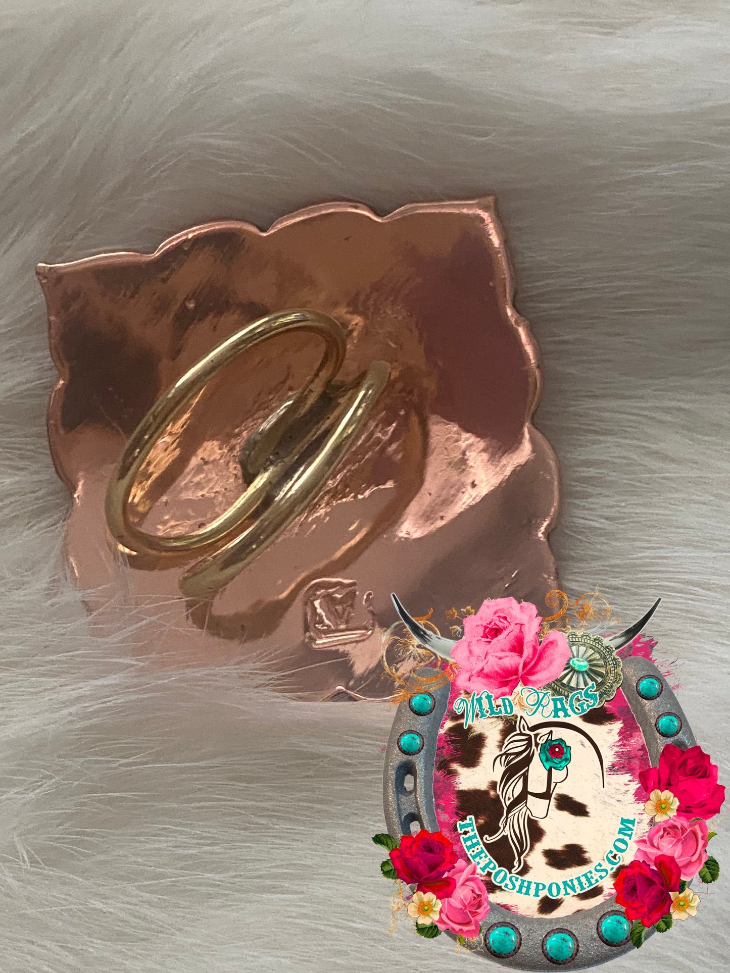 Handmade Square Copper with Brass Flower Wild Rag Slide 5/8" double rings
