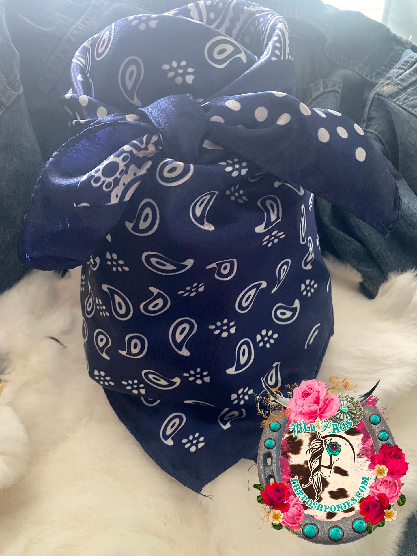 Dark Blue Paisley & Polka Dot Wild Rag 35.x 35
