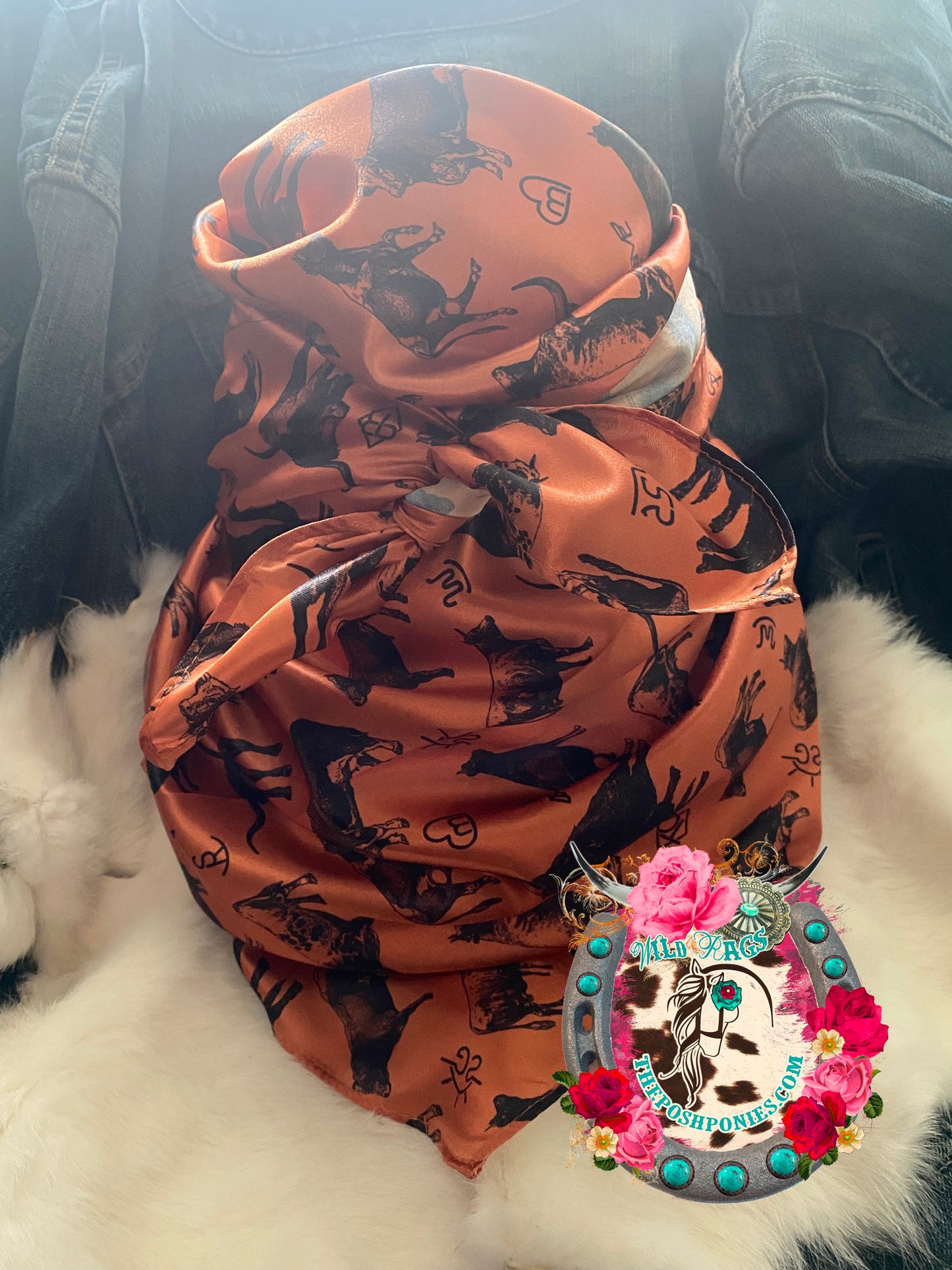 Custom Dark Orange Bulls and Brands Wild Rag 35 x 35