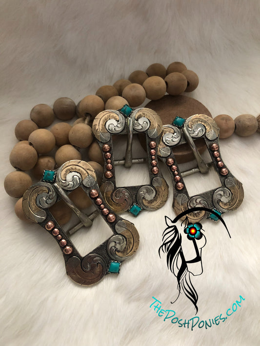 Handmade Feather Swirl Cart Buckle 3/4" luster - each sold separately