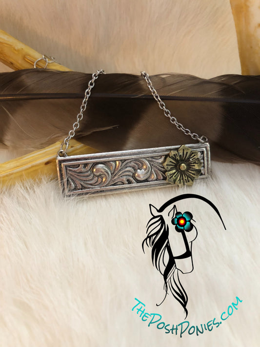 Super Cute Floral Bar necklace with Brass Flower accent