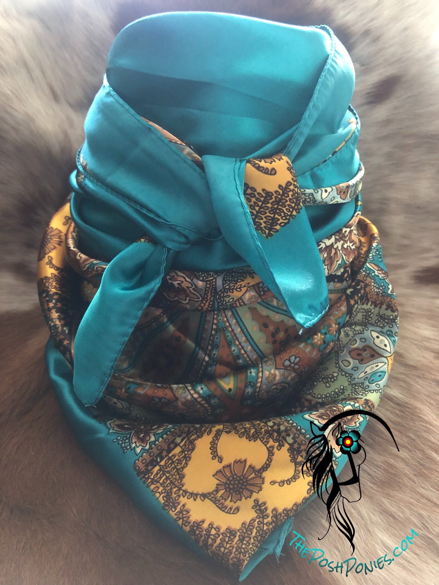 Gold Poppy Paisley Turquoise 35 x 35 Wild Rag
