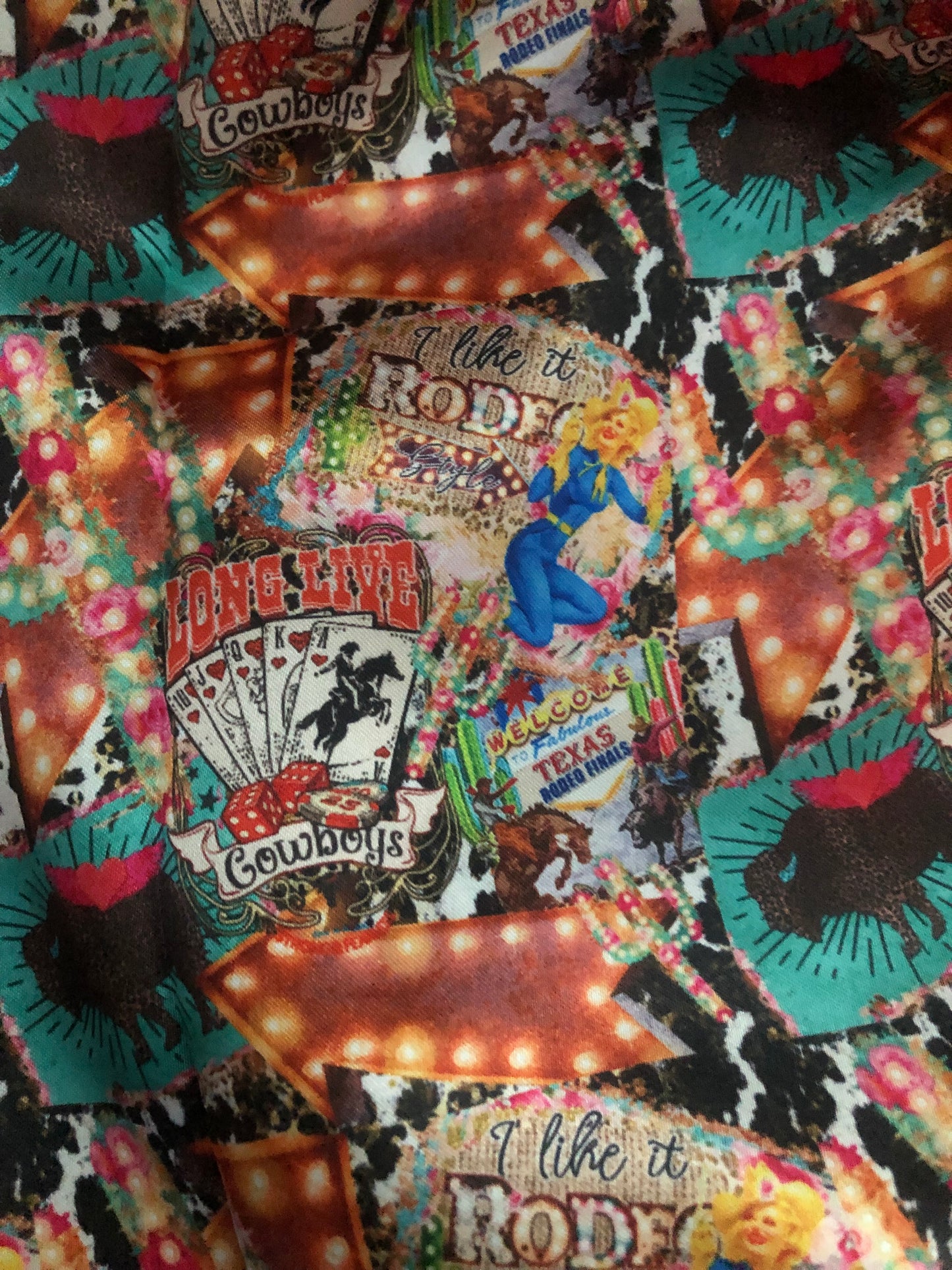Custom I Love Texas Rodeo Wild Rag 35 x 35