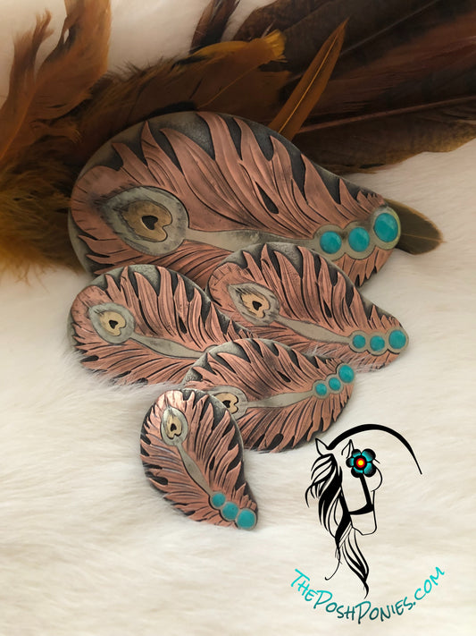 Handmade Punch Peacock Collection-1", 1.25", 1.5" & Buckle-each sold separately