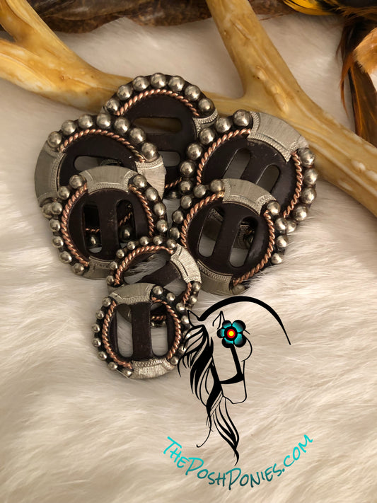 Handmade Rust with Nickel Spots and Copper Rope Accent Slotted-3 sizes, 1", 1.25" & 1.5"