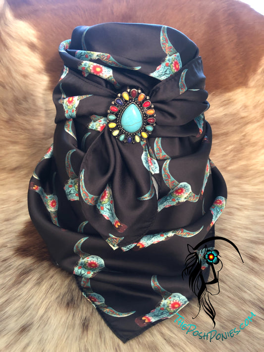 Flowers Steer Wild Rag-Custom-35 x 35