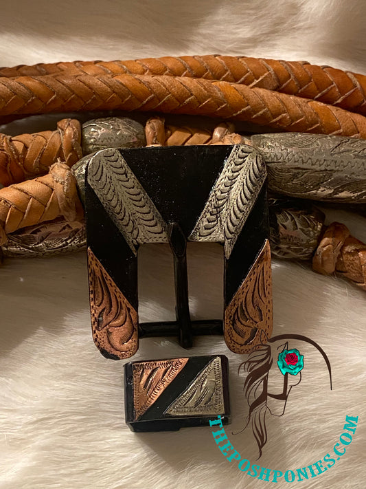 Handmade Nevada Cowboy Square 3/4" Buckle and Keeper