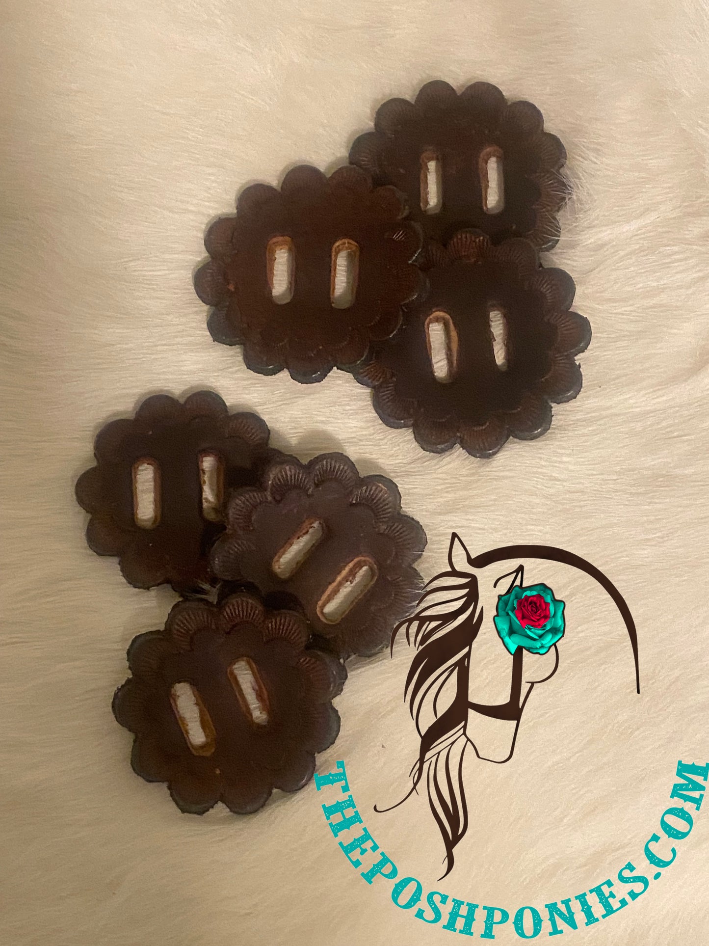 Dark Oil Leather Fancy Accented Slotted Rosettes