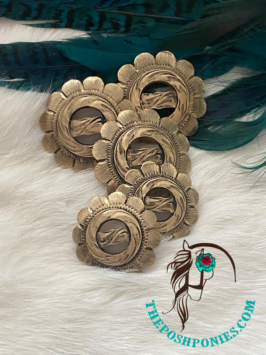 Handmade Floral Slotted Concho Brass Overlay-1.25" or 1.5" collection shown price per piece