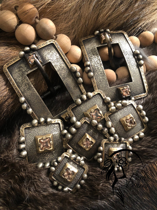 Handmade Beautiful Amber Crystal Nickel Patina Collection-Chicago Back, Cart Buckle-each piece sold individually