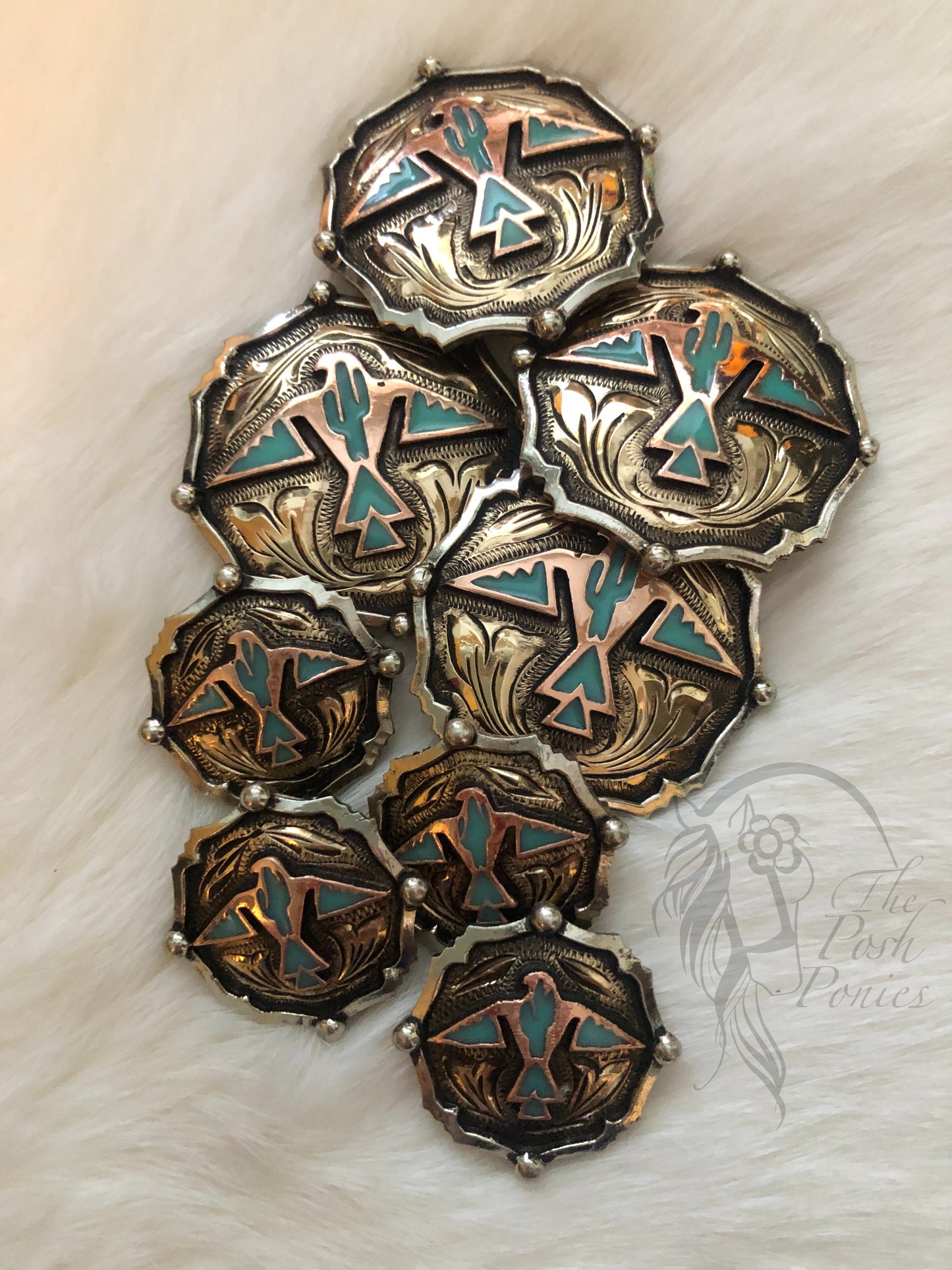 Handmade Thunderbird Chicago Back Conchos Matte Metal Finish-1", 1.25" & 1.5", each piece sold individually