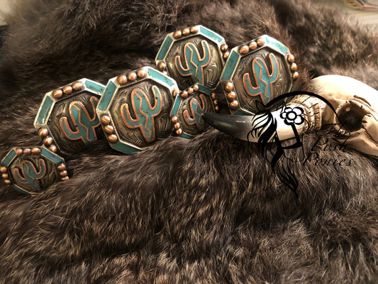 Handmade Turquoise Cactus Saddle Set with saudered on saddle screws