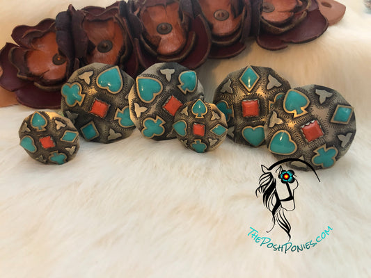 Handmade Western Suits Turquoise & Red Saddle Set