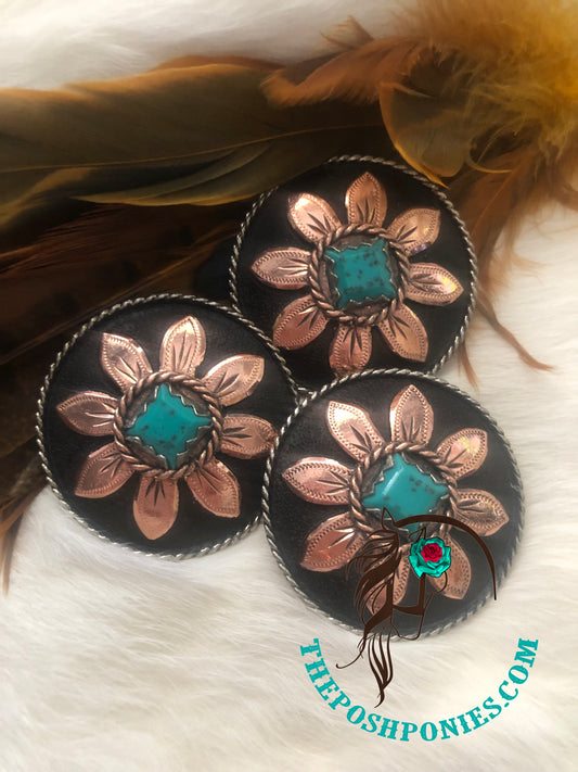 Handmade Copper Daisy 1.75" Chicago Back Conchos