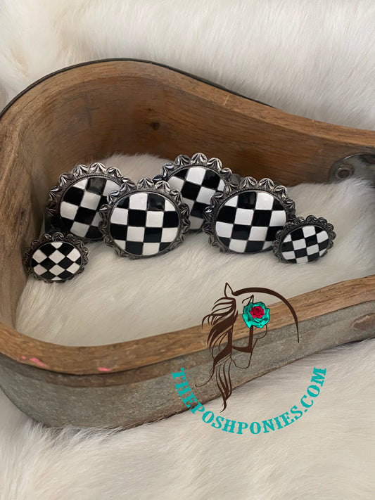 Handmade Checkerboard Nickel edging Saddle Set