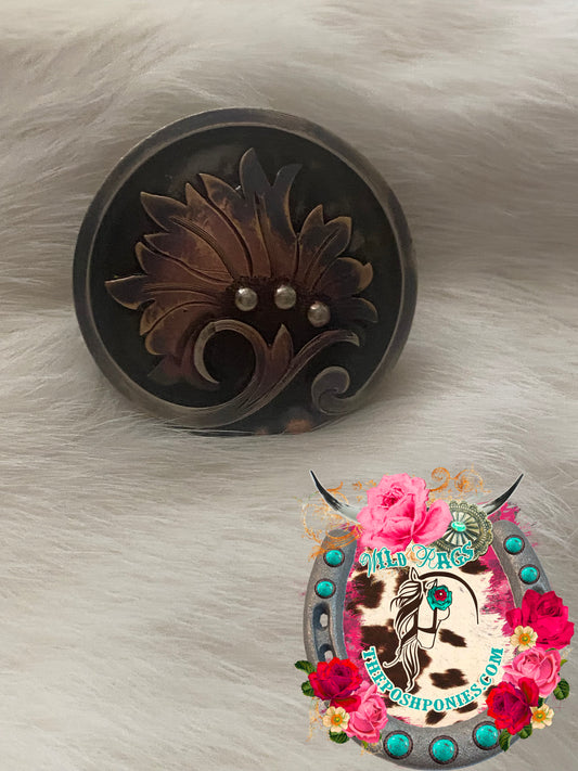Handmade Floral Curl Copper with Brass Flower Wild Rag Slide