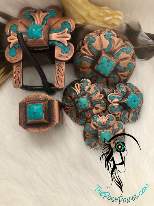 Handmade Antique Turquoise Collection Chicago Back Concho-3/4" Buckle/Keeper sold individually