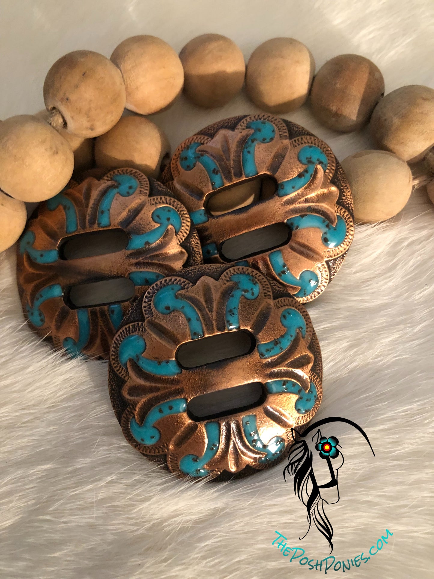 Handmade Antique Copper Turquoise Slotted Concho