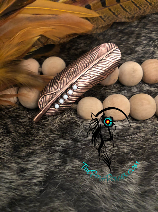 Copper Feather with White Turquoise Accents Wild Rag Slide or Ring