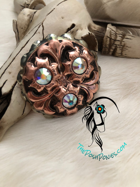 Handmade Wild Rag Slide 1.5" Double 5/8" ring on back Copper Filagree with AB Crystals