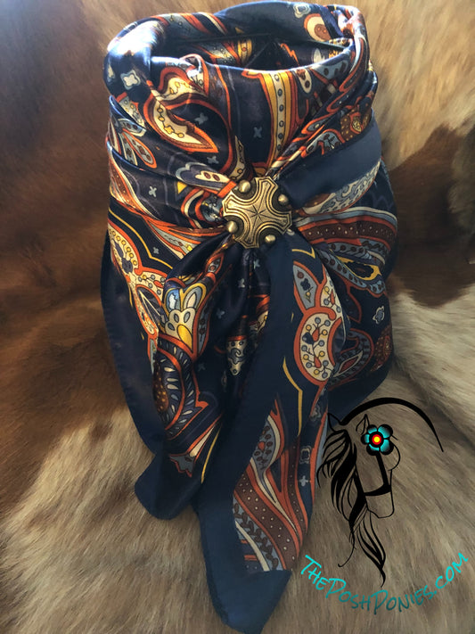 Dark Blue Paisley with Colors Dreamer Wild Rag 35 x 35