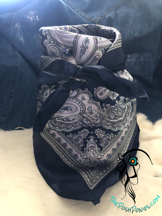 Dark Blue Paisley Dream Wild Rag, 35 x 35