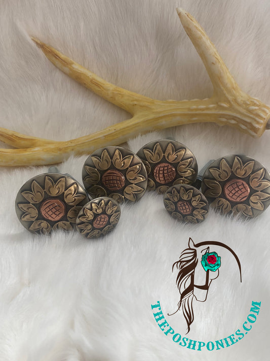 Handmade Guala Sunflower Saddle Set-4-1.5"/2-1" sold as set