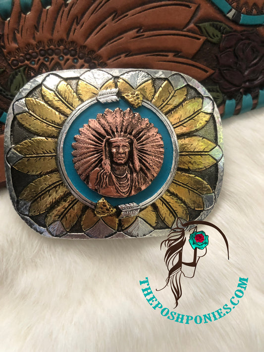 Cast Belt Buckle Indian Head Dress