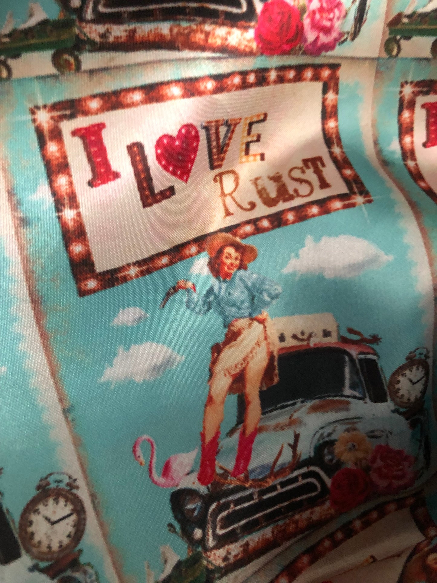 Custom I Love Rust Vintage Cowgirl Car Wild Rag 35 x 35