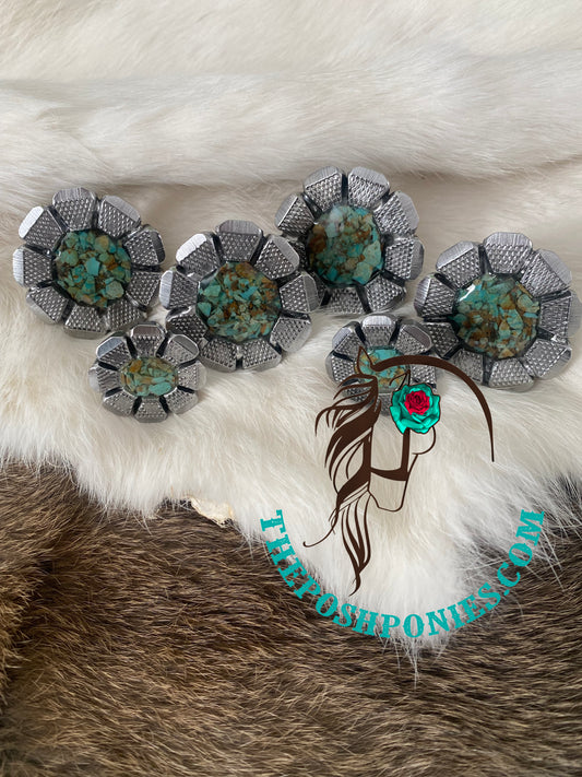 Handmade Poppy with Turquoise Center Saddle Set by Krazy J Designs