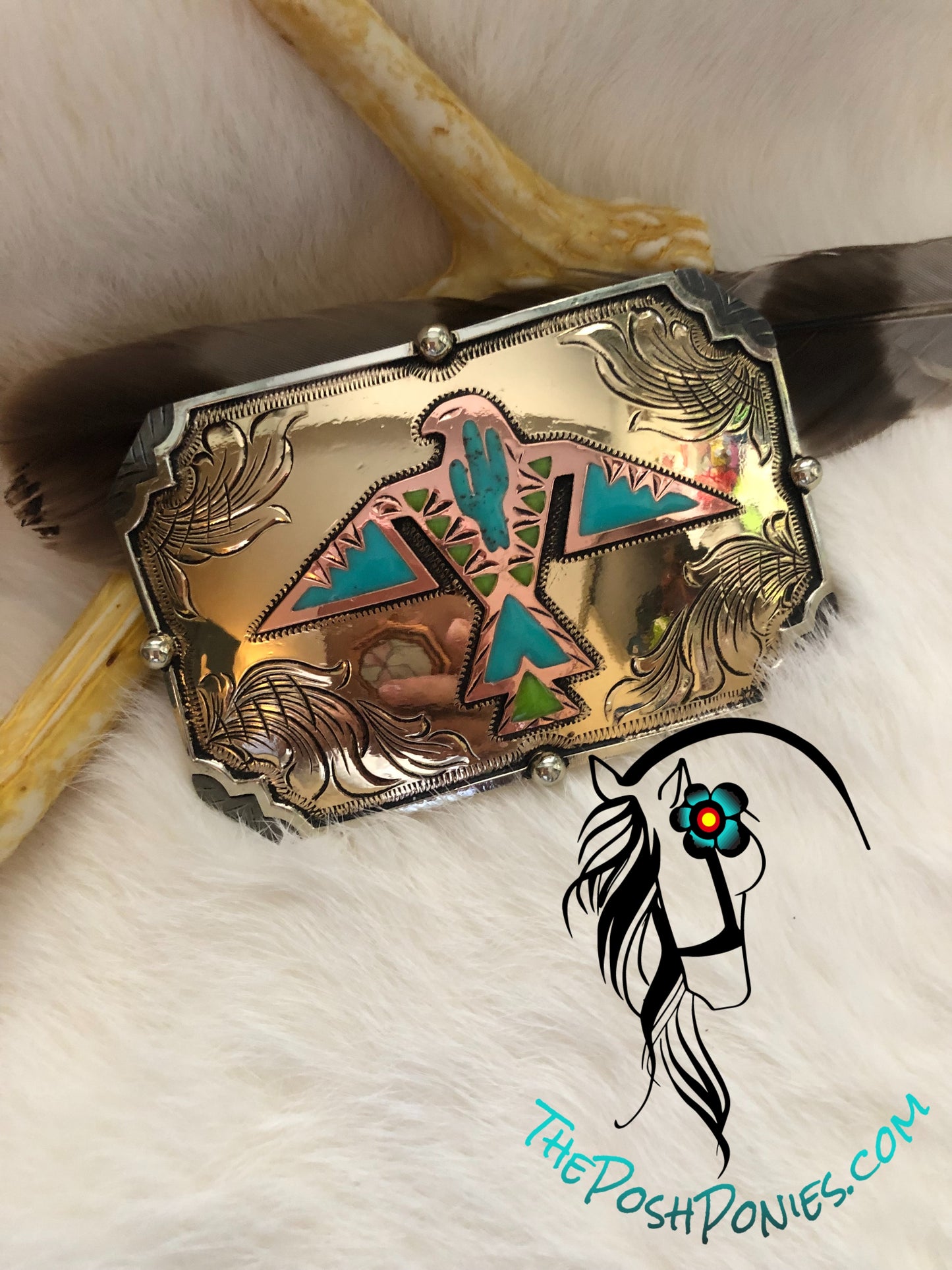 Handmade Lustre Finish Thunderbird Belt Buckle