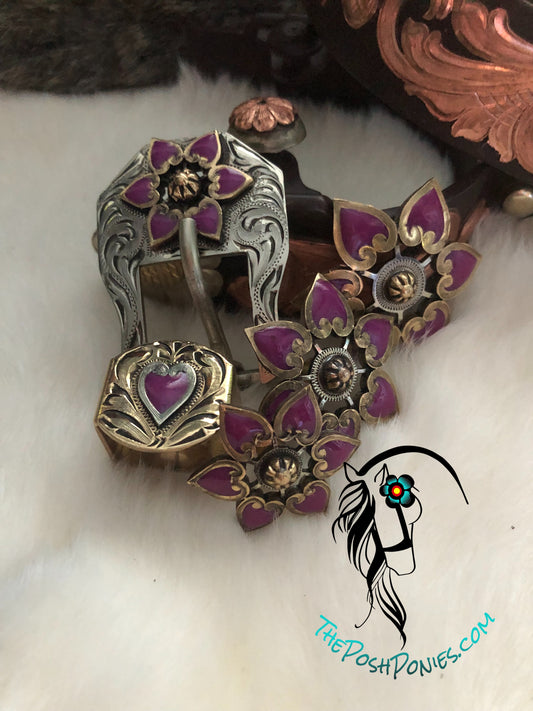 Handmade Purple Dainty Heart Coll-3 sizes Chicago Back Conchos-Bkl/Kpr-each sold separately