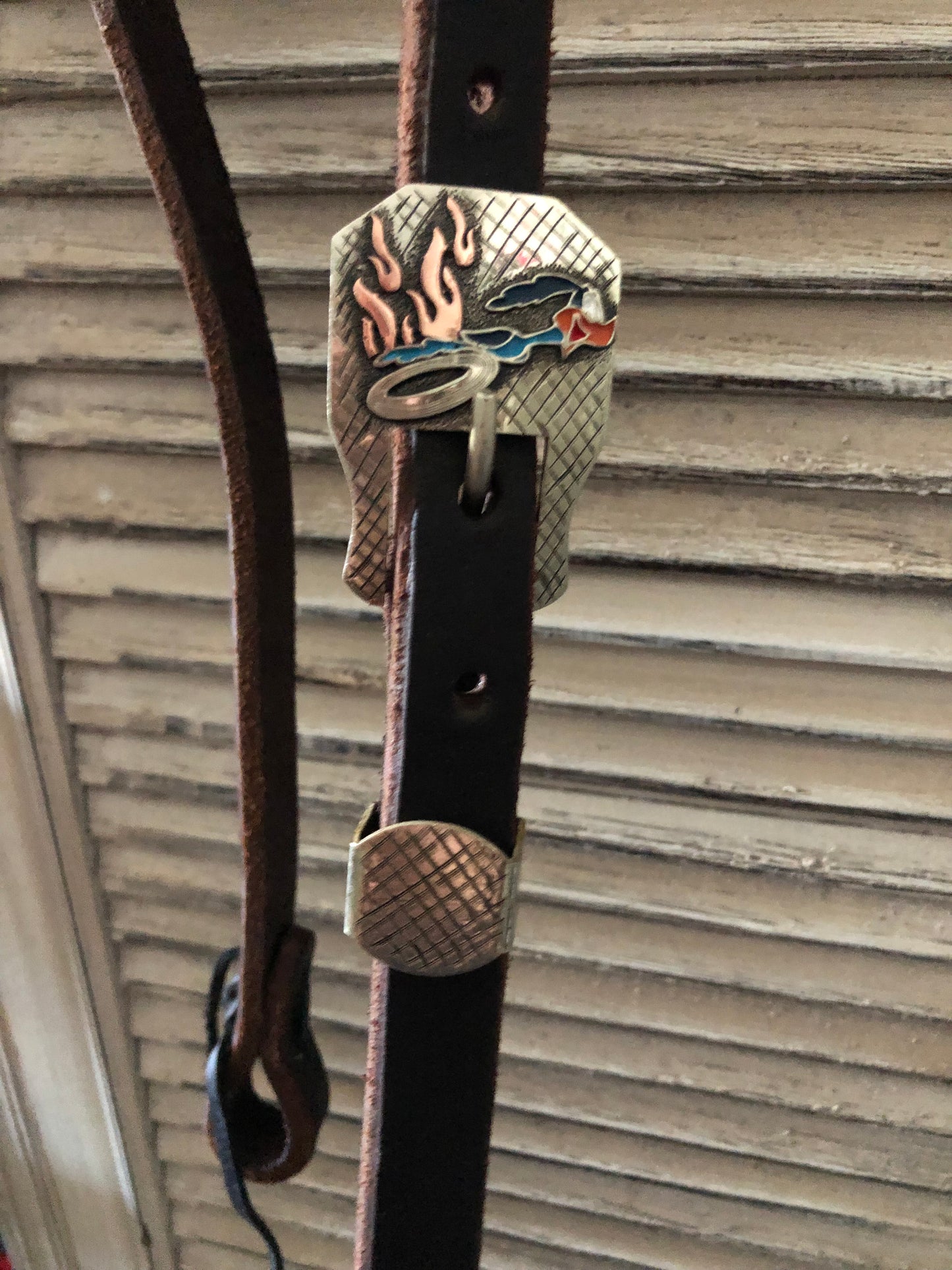 Hot Oil Medium Oil Twist Browband with Handmade Roadrunner Hardware