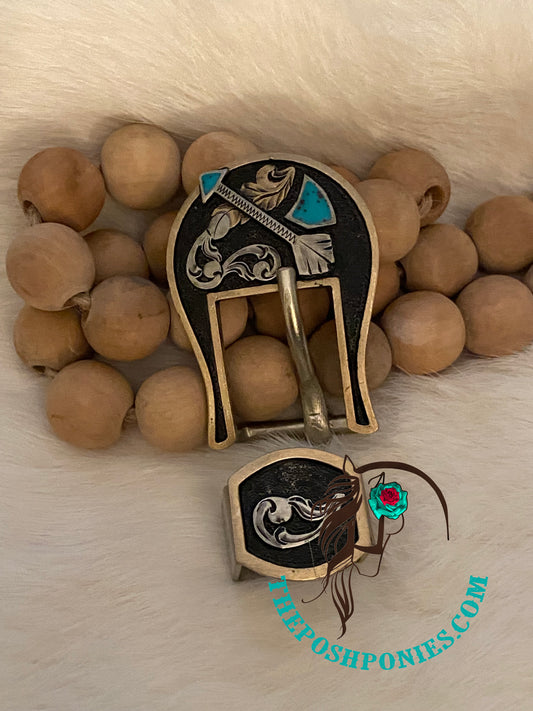 Handmade Turquoise Arrow 3/4" Buckle/Keeper Set