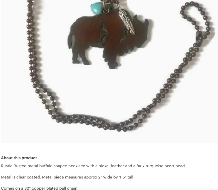 Handcrafted Rustic Buffalo Necklace with 30" Beaded Chain