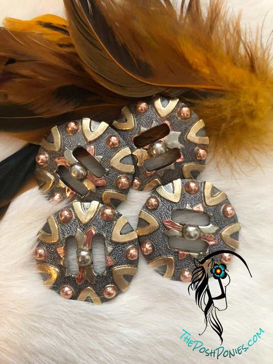 Handmade Tri-Color Metals Spots Slotted Conchos-1.2"-each concho sold separately