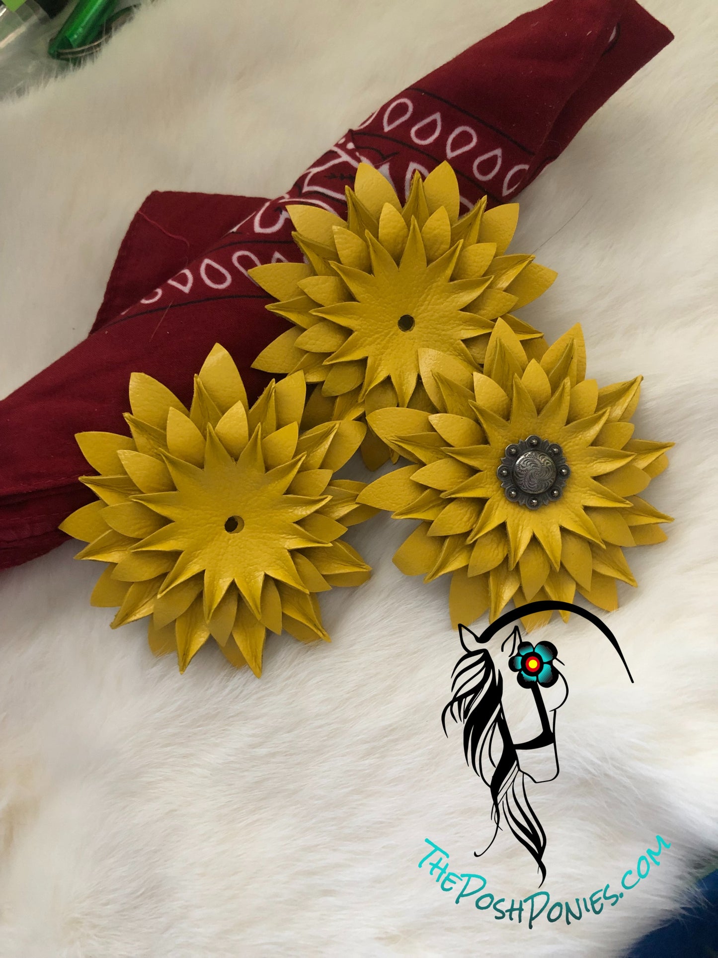 Handmade 4 Petal Sunflower Leather Flower-largest petal 3"