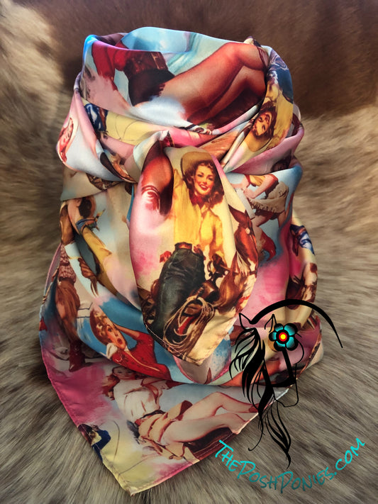 Vintage Cowgirl Pinup Wild Rag-Custom-35 x 35