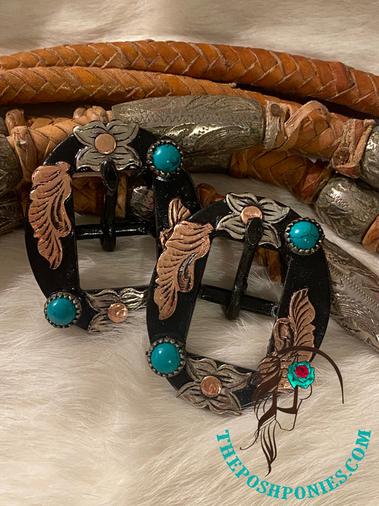 Handmade Nevada Feather & Flowers Cart Buckle-3/4"-sold separate