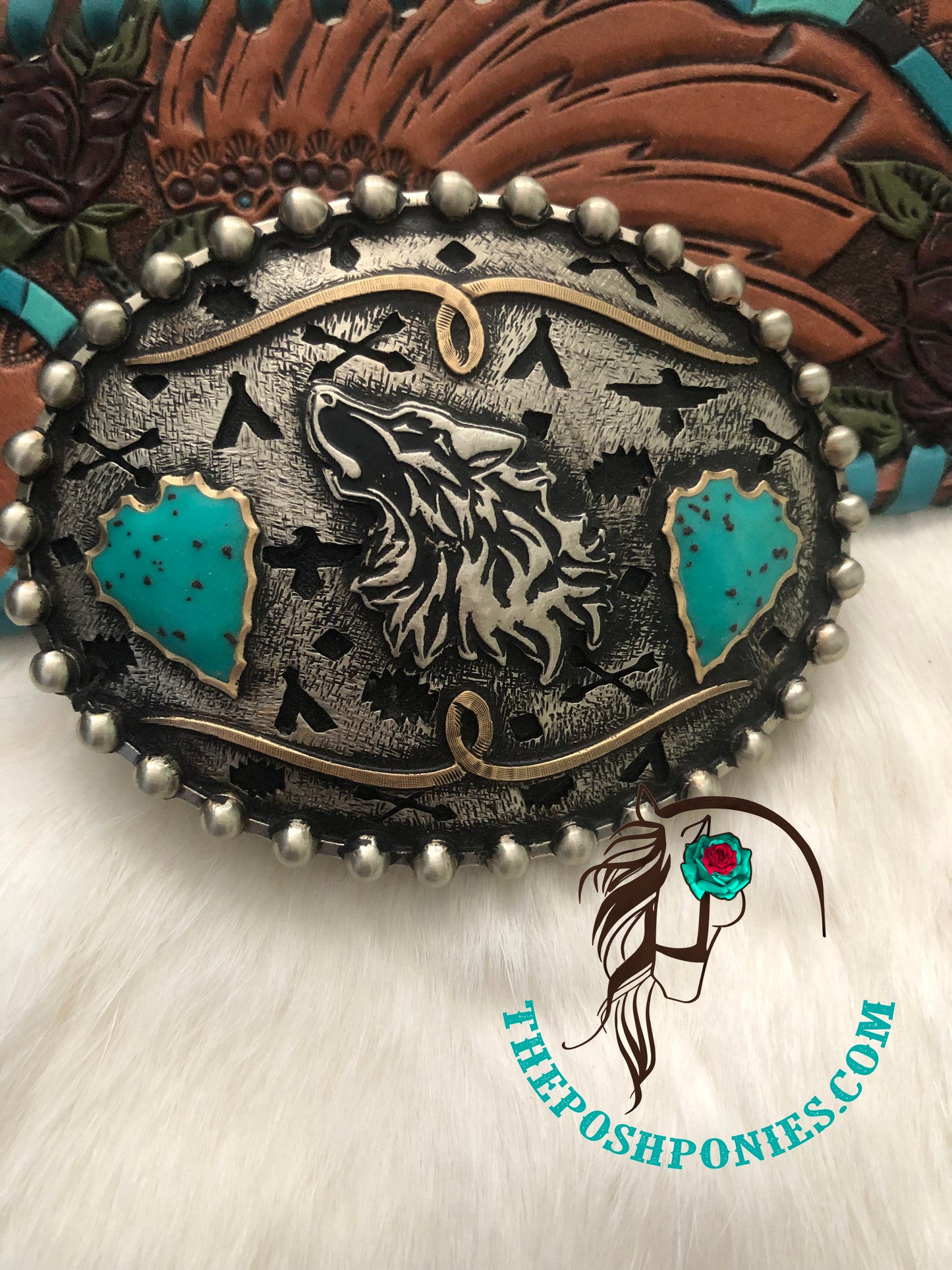 Handmade Wolf with Turquoise Arrowhead