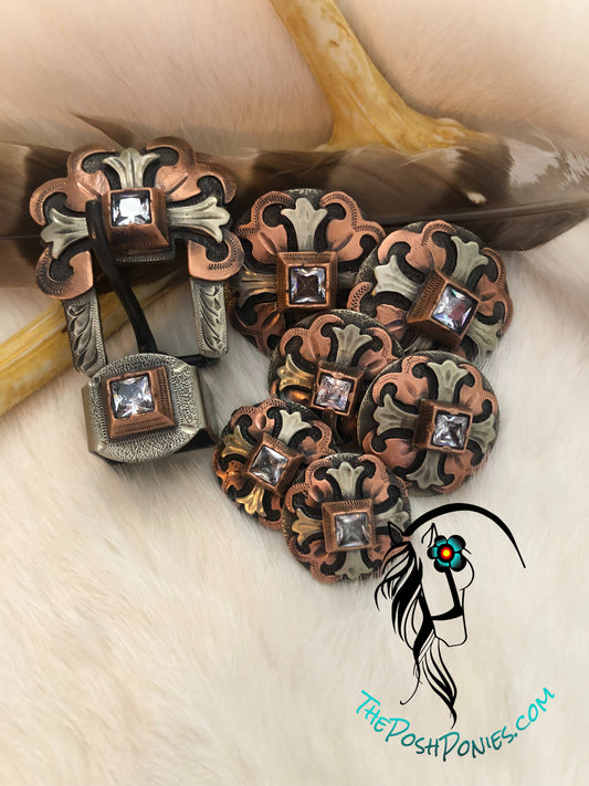 Handmade Copper/Nickel Clear Crystal Center Cross Collection Chicago Back Concho-each piece sold individually