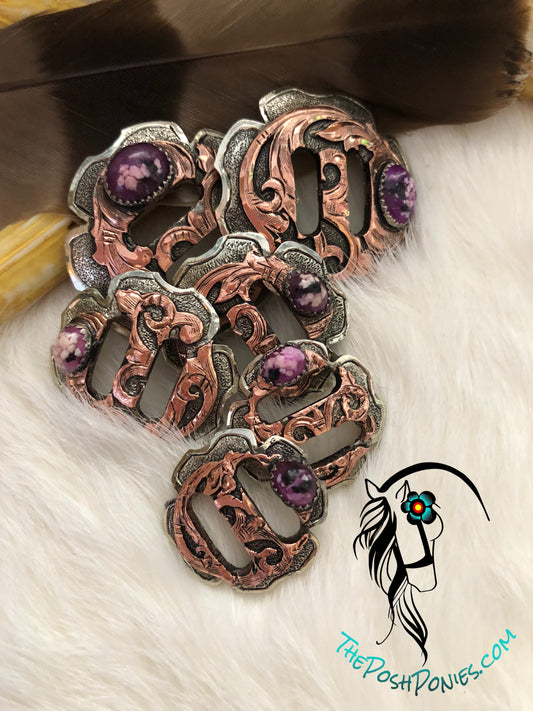 Handmade Purple Copper Filagree Slotted Collection Conchos-Each sold separate