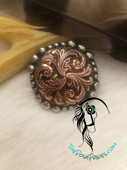 Handmade, Hand Engraved Copper Filagree Wild Rag Slide-double hoop back