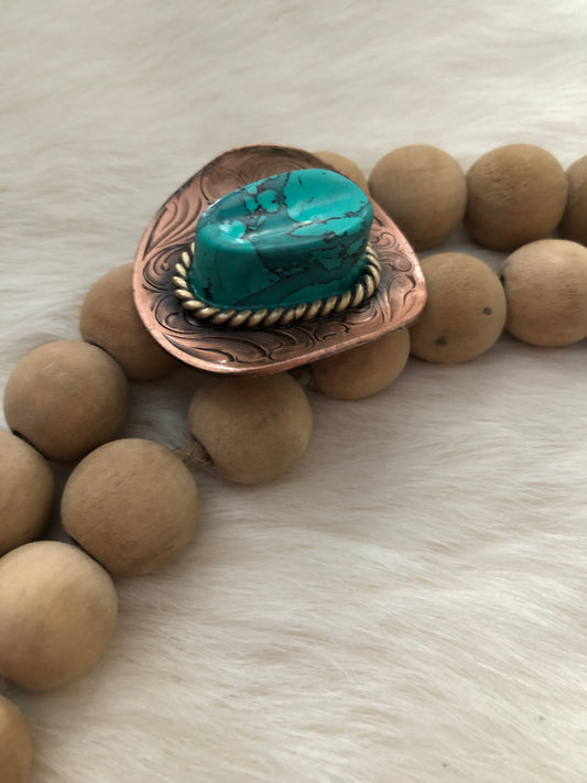 Handmade Turquoise Copper Cowboy Hat Wild Rag Slide