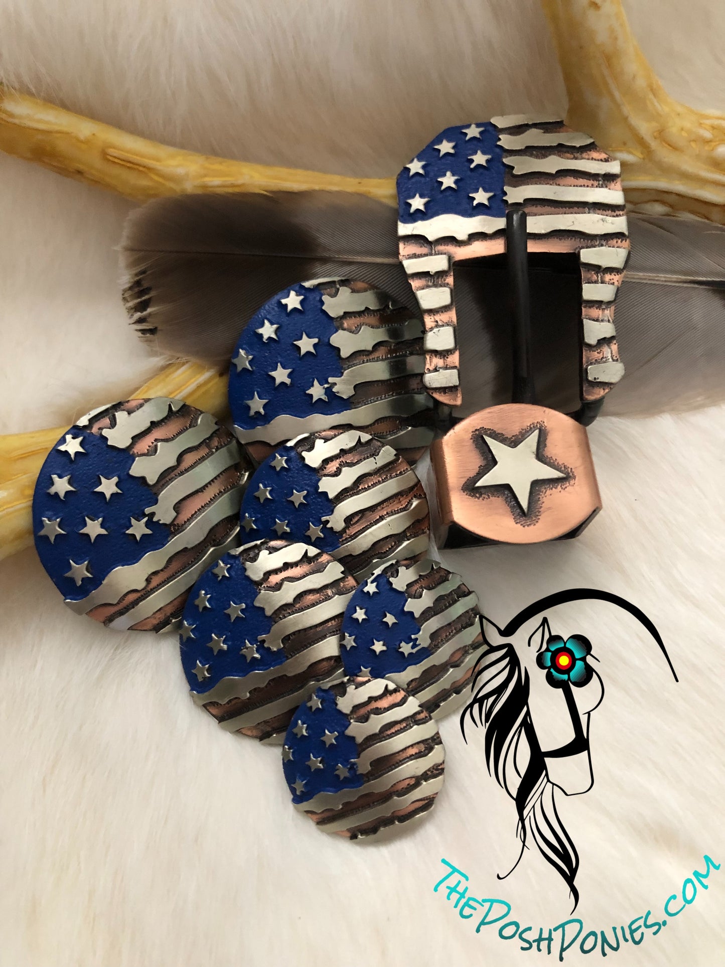 Handmade USA Flag Collection Chicago Back Conchos-1", 1.25" &1.5"/3/4" Buckle/Keeper-each piece sold separate