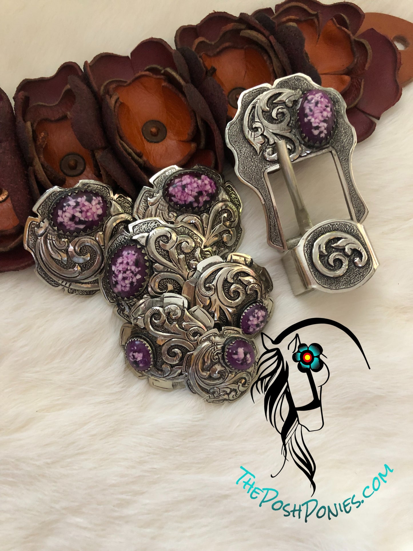 Handmade Nickel Large Purple Stone Collection-1", 1.25", 1.5"-3/4" buckle w/keeper-each sold separately