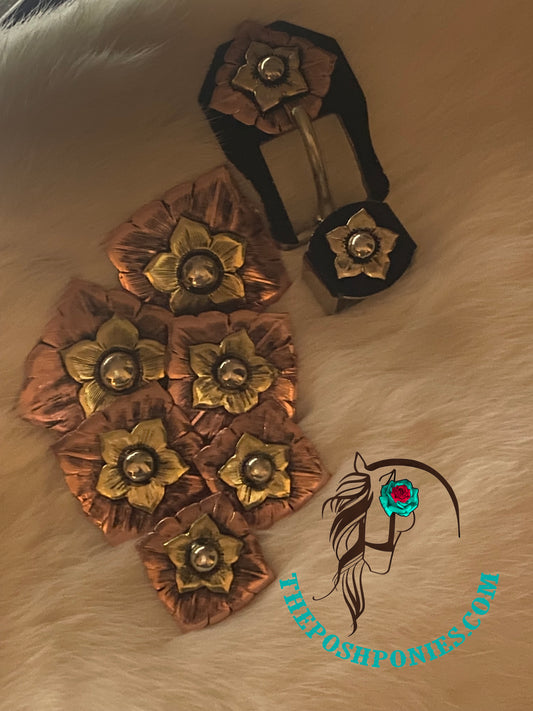 Handmade Copper Square Brass Floral Collection-1", 1.25",1.5" & 3/4" Buckle/keeper shown-each sold separately
