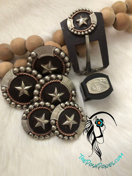 Handmade Silver Star Rust Collection-1.25", 1.5", 3/4" Buckle/Keeper-each sold separately