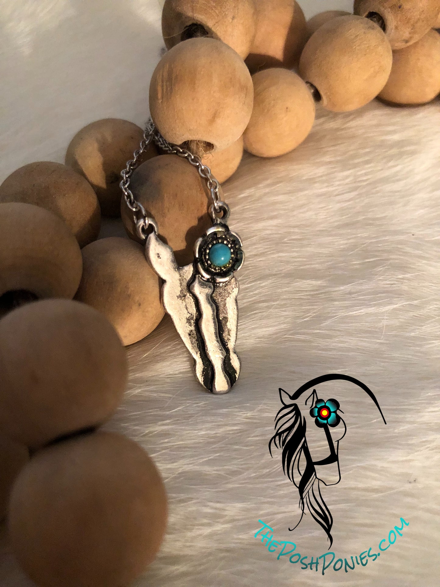 Super Cute Silver Horse Head Necklace with Turquoise Stone